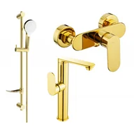 Baterie umywalkowe - Mexen Milo DF05 zestaw prysznicowy, złoty - miniaturka - grafika 1