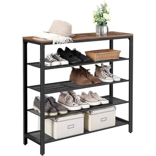Regał, szafka na buty, 100x30x92 cm, ciemny brąz, czarny, mat - Szafki na buty - miniaturka - grafika 1