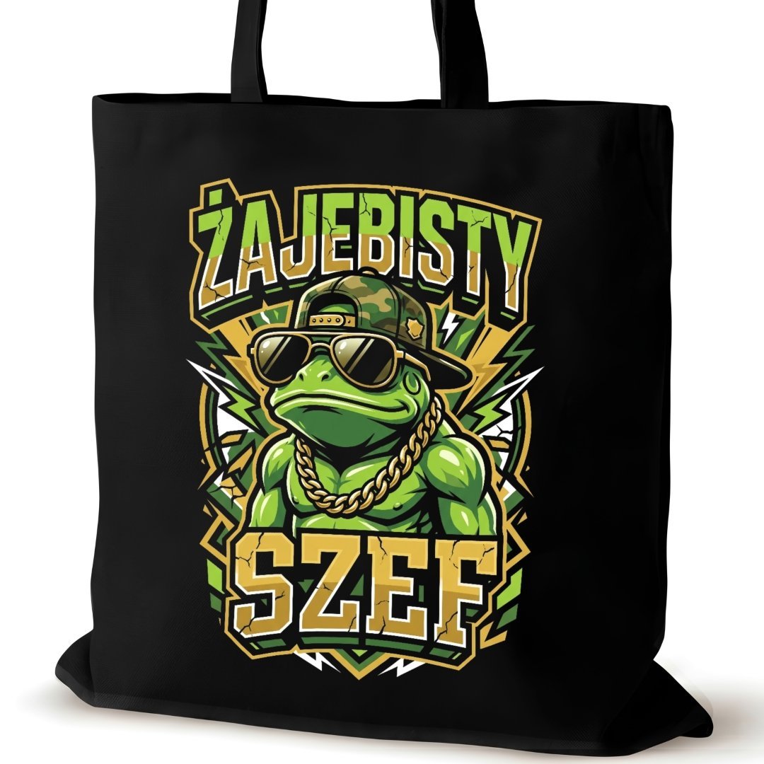 Torba bawełniana czarna dla SZEFA na ramię śmieszna prezent zakupowa
