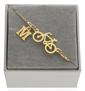 Złota bransoletka z rowerem rower rowerek DOWOLNA LITERKA SREBRO 925 - Bransoletki - miniaturka - grafika 1