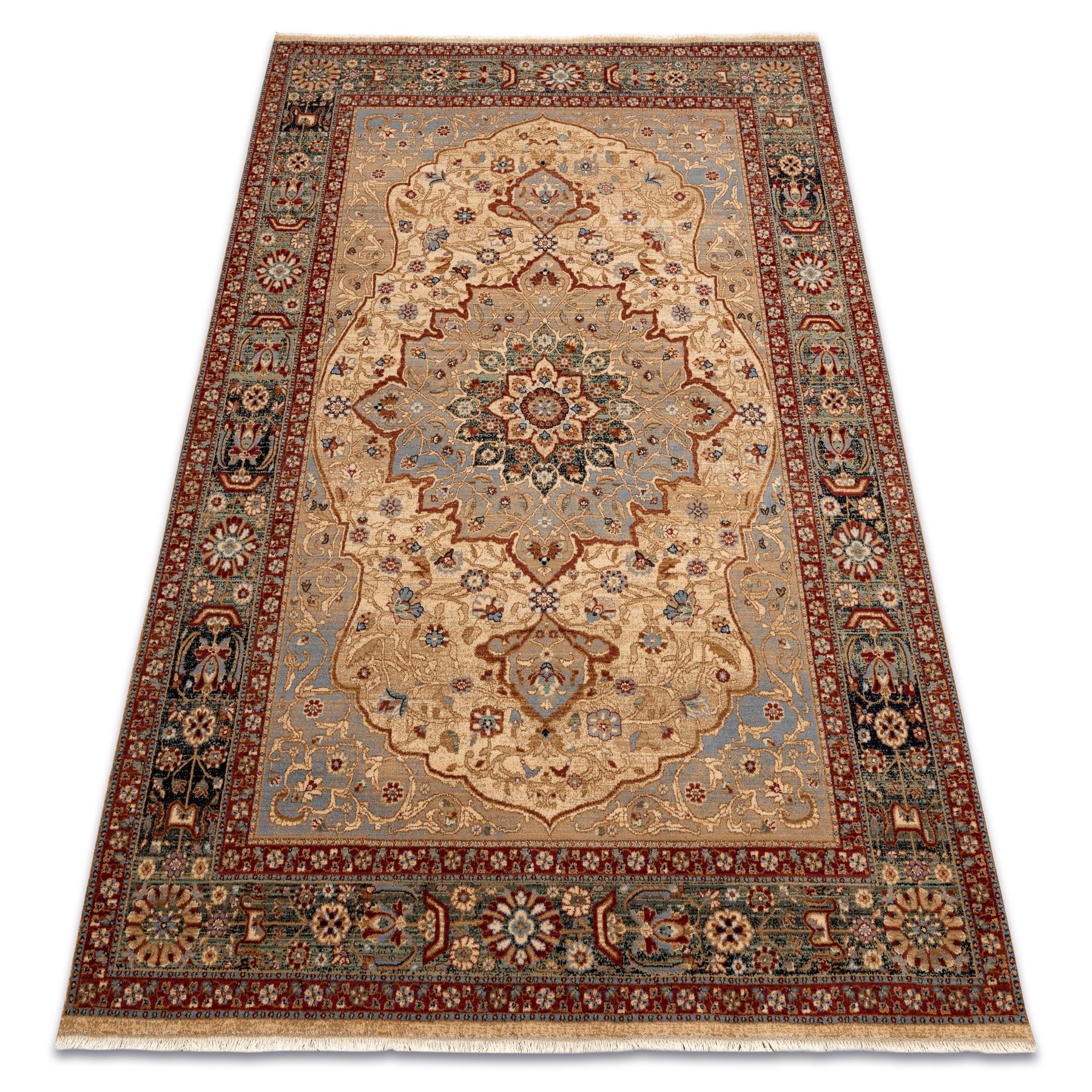 Dywan KESHAN Frędzle, Rozeta orientalny 7519/53555 beż / granat beżowy 300x380 cm