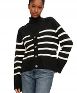 Swetry damskie - PIECES CZARNY SWETER DAMSKI W PASKI Z GUZIKAMI V DEKOLT M XQA - miniaturka - grafika 1