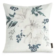 Poszewki na poduszki - Poszewka dekoracyjna LEN 45x45 Eurofirany beżowa zielona o strukturze lnu w kwiaty - miniaturka - grafika 1