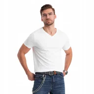 Koszulki męskie - T-shirt męski V-neck z elastanem biały V1 OM-TSCT-0106 L - miniaturka - grafika 1