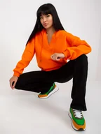 Bluzy damskie - Pomarańczowa dresowa bluza basic z dekoltem w serek -S/M - miniaturka - grafika 1