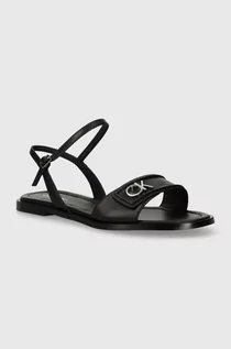 Sandały damskie - Calvin Klein sandały skórzane FLAT SANDAL RELOCK LTH damskie kolor czarny HW0HW01942 - grafika 1