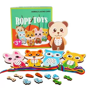 Puzzle drewniane Montessori - Rope toy Zwierzątka - Łamigłówki - miniaturka - grafika 1