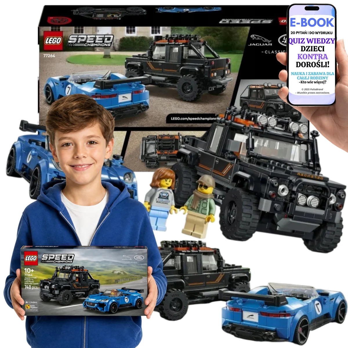 LEGO SPEED CHAMPIONS Jaguar Project 7 i Land Rover Defender Na Mikołajki i Boże Narodzenie 77264 Dla Dziecka