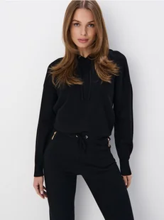 Mohito - Dzianinowa bluza z kapturem - czarny - Bluzy damskie - miniaturka - grafika 1