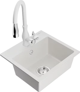 Mexen Milo zlewozmywak granitowy 1-komorowy z baterią kuchenną Savita, biały - 6505-20-672601-20 - Zlewozmywaki z baterią - miniaturka - grafika 1