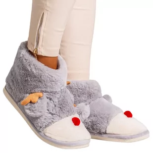 Kapcie Damskie Wysokie Ciepłe Futerkowe Ocieplane z Futerkiem z Reniferem Szary 36-37 - Kapcie damskie - miniaturka - grafika 1