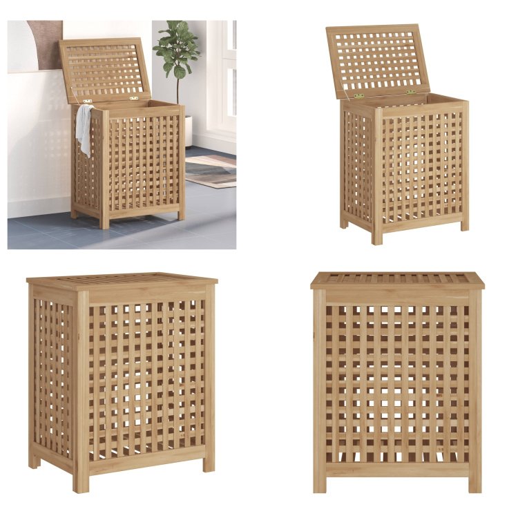 vidaXL Kosz na pranie 50x35x60 cm z litego drewna tekowego - Kosz na pranie - Kosze na pranie - Kosz na pranie z pokrywą - Kosz na pranie