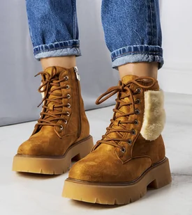 Brązowe ocieplane botki z futerkiem Bernar-39 - Botki damskie - miniaturka - grafika 1