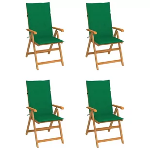 vidaXL Krzesła ogrodowe, 4 szt., zielone poduszki, drewno tekowe! 3065535 - Fotele i krzesła ogrodowe - miniaturka - grafika 1