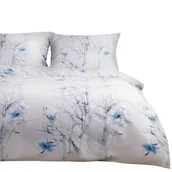 Pościel - Pościel bawełniana 140x200 satyna BAWEŁNA jasna w pastelowe błękitne kwiaty - miniaturka - grafika 1