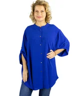 Bluzki damskie - Elegancka koszula bluzka oversize ze stójką ANNA-50/52 - miniaturka - grafika 1