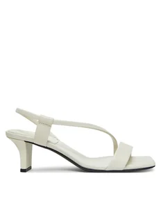 Calvin Klein Sandały Heel Sandal 50 Squared Lth HW0HW02534 Biały - Sandały damskie - miniaturka - grafika 1