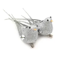 Bombki - Dekoracja świąteczna ptaszek srebrny z klipsem 16 cm - miniaturka - grafika 1