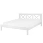 Łóżka - Beliani Łóżko drewniane białe ze stelażem 180 x 200 cm TANNAY - miniaturka - grafika 1