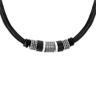 Naszyjniki męskie - Skórzane rzemienie z czarnymi i srebrnymi charmsami męski naszyjnik - Manoki - miniaturka - grafika 1