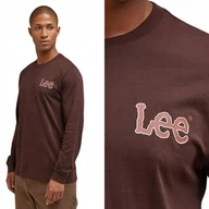 Koszulki męskie - Lee LS Arabica BRĄZOWA BAWEŁNIANA KOSZULKA DŁUGI RĘKAW LONG SLEEVE LOGO XXL - miniaturka - grafika 1