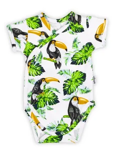 Niemowlęce body bawełniane z krótkim rękawem w tukany białe Nicol,r.56 - Body dla niemowląt - miniaturka - grafika 1