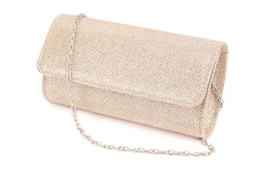 beżowa TOREBKA wieczorowa damska KOPERTÓWKA na łańcuszku elegancka 20 cm