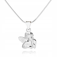 Biżuteria dla dzieci - 925 SREBRNY ŁAŃCUSZEK 45cm ANIOŁEK DEDYKACJA L1Z53 - miniaturka - grafika 1