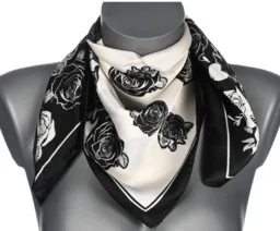 Chusta damska apaszka SATYNOWA gawroszka GB-29 biała w czarne róże - Apaszki i szaliki damskie - miniaturka - grafika 1