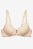 Biustonosze - Beżowy Koronkowy Biustonosz Push Up Vectora - miniaturka - grafika 1