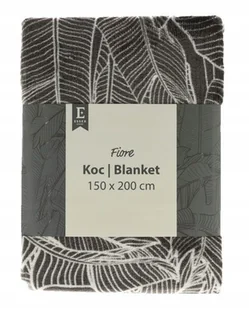 Miękki koc szary FIORE 150x200 z motywem roślinnym / print roślinny - Koce - miniaturka - grafika 1