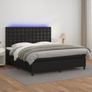 Łóżka - Lumarko Łóżko kontynentalne z materacem i LED czarna ekoskóra 160x200cm - miniaturka - grafika 1