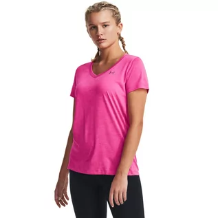 Koszulki sportowe damskie - Damska koszulka treningowa UNDER ARMOUR Tech SSV - Twist - różowa - grafika 1