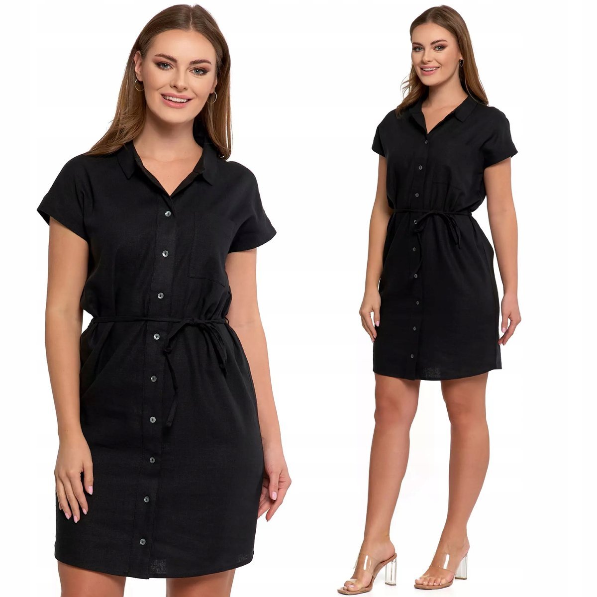 Sukienka Damska Lniana Szmizjerka Rozpinana Stylowa Przed Kolano 2XL MORAJ