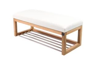 Ławka na buty LPG-4, 100 cm, EMRAWOOD drewno lite kolor naturalny siedzisko gładkie ekoskóra kolor biały - Ławki do przedpokoju - miniaturka - grafika 1