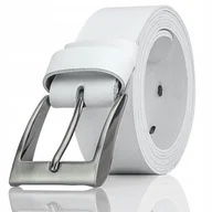 Paski - PASEK Męski SZEROKI Biały Skórzany KLASYCZNA SREBRNA KLAMRA 135 CM Gracio - miniaturka - grafika 1