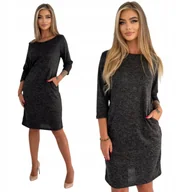 Sukienki - CZARNA SWETERKOWA SUKIENKA Z KIESZENIAMI ROZMIAR 38 - miniaturka - grafika 1