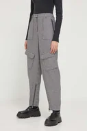 Spodnie damskie - Iceberg spodnie z domieszką wełny kolor szary szerokie high waist - miniaturka - grafika 1