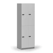 Szafki biurowe - Drewniana szafka skrytkowa, 4 schowki, zamek mechaniczny z kodem, szary/biały - miniaturka - grafika 1