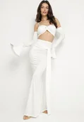 Komplety damskie - Biały Komplet Spódnica z Trenem i Top na Ramiączkach z Rękawami Adivana - miniaturka - grafika 1