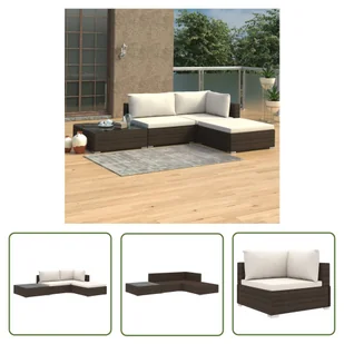 The Living Store 4-cz. zestaw wypoczynkowy do ogrodu - poduszki - rattan PE - brąz - Sofa Ogrodowa I Stół - Meble ogrodowe - miniaturka - grafika 1