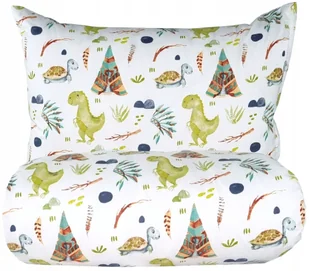 Pościel dinozaury Indianie dino 140x200 bawełniana dla dziecka biała - Pościel dla dzieci - miniaturka - grafika 1