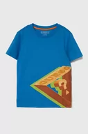 Koszulki dla chłopców - Guess t-shirt bawełniany dziecięcy kolor niebieski z nadrukiem - miniaturka - grafika 1