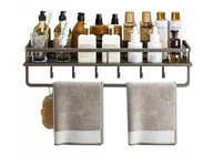 Półki łazienkowe - PÓŁKA KUCHENNA Pojedyncza Haczyki Łazienkowa PRYSZNICOWA METALOWA Alu 60cm - miniaturka - grafika 1