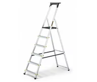 Drabiny - Drabina aluminiowa, domowa z półką, 6 stopnie (wytrzymałość: 125 kg) - miniaturka - grafika 1