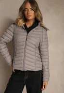 Kurtki damskie - Szara Przejściowa Kurtka z Pikowanymi Przeszyciami i Kapturem Suritte - miniaturka - grafika 1