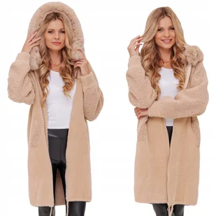DŁUGA CIEPŁA ALPAKA Z BARANKIEM PŁASZCZ Z WEŁNĄ CIEPŁY ALPAKI Z KAPTUREM - Płaszcze damskie - miniaturka - grafika 1