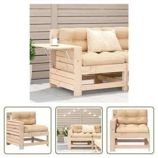 Sofa ogrodowa Living Store z podłokietnikiem i poduszkami z litego drewna sosnowego - Sofy ogrodowe - miniaturka - grafika 1