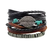 Bransolety męskie - Męska bransoletka skórzana zestaw liść - miniaturka - grafika 1