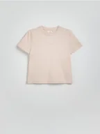 Koszulki i topy damskie - Reserved - Bawełniany t-shirt z nadrukiem - beżowy - miniaturka - grafika 1
